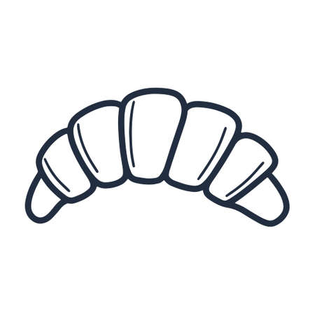 Croissant doodle style. Traditional French pastries for breakfast. Puff bun isolated vector illustration. Sweetness icon hand drawnのイラスト素材