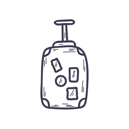 Suitcase doodle style isolated vector illustration. Single travel bag hand drawn. Sketch baggageのイラスト素材