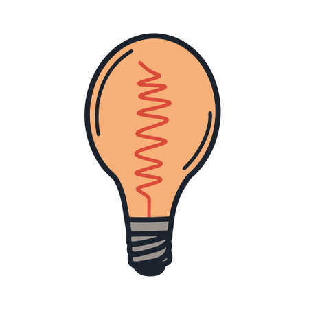 Incandescent lamp isolated illustration doodle style. Lightbulb vector. Glass lamp with red filamentのイラスト素材