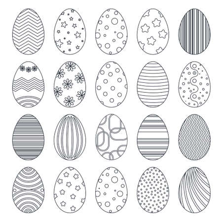 Easter eggs doodle set vector illustration. Collection graphic eggs painted with patterns, colors and lines. Decorated easter symbol hand drawn sketchのイラスト素材