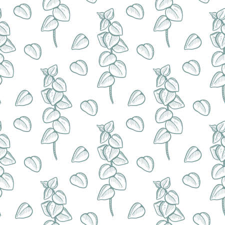 Eucalyptus twigs seamless pattern. Eucalyptus branches and leaves background. Template for fabric, paper, wallpaper, packaging vector illustrationのイラスト素材