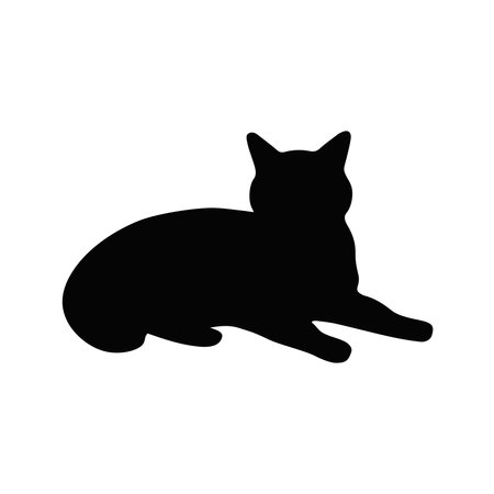 Black abstract silhouette lying cat vector illustration. Pet shadow isolated object. simple outline animal liesのイラスト素材