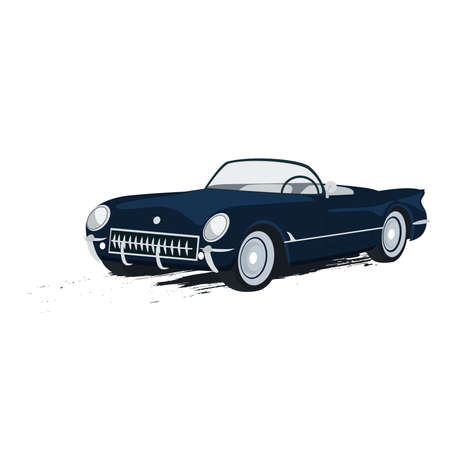 Retro car isolated vector illustration. Vintage image vehicle. Convertible on road. Model old auto...