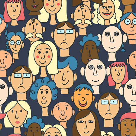 Pattenr faces people different nationalities. Seamless human pattern. Group people model. Template wallpaper for design vector illustrationのイラスト素材