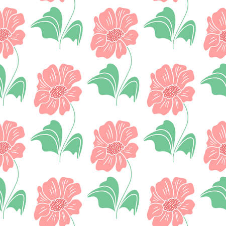 Delicate floral seamless pattern. Background with beautiful garden flowers vector illustration. Template for wallpaper, fabric and packaging. Natural botanical model for designのイラスト素材