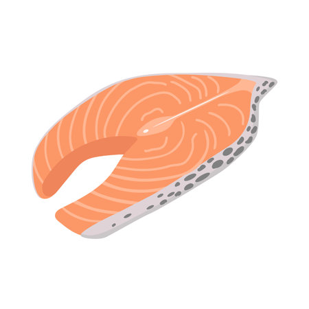Salmon steak isolated vector. Piece fillet red ocean useful fish. Healthy food cartoon illustrationのイラスト素材