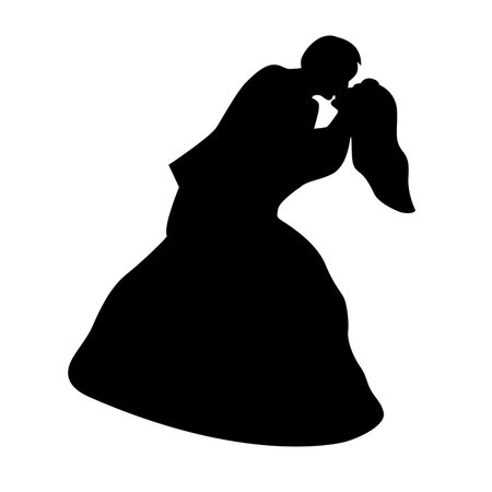 Man and woman kissing black isolated silhouette. Heterosexual human couple shadow on white background. Newlyweds at wedding abstract image vector illustrationのイラスト素材