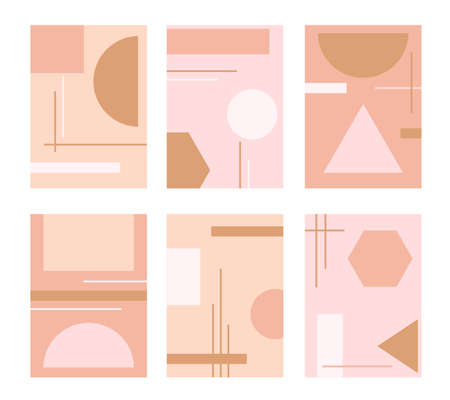 Abstract geometric design vector card set. Template pastel gentle terracotta background for...