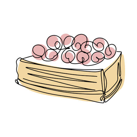 Piece berry pie lineart isolated vector. Sweet treat cake one line and colored spots. Baking simple contour illustrationのイラスト素材