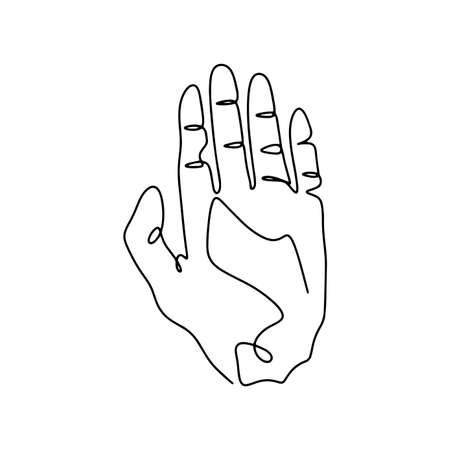 Stop hand gesture line art illustration vector. Raised palm of hand is sign of stop or protest. One line outline designのイラスト素材