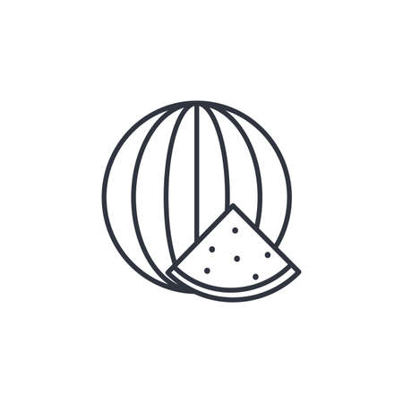Watermelon line icon vector illustration. Linear contour exotic tropical berry whole and piece. Black silhouette on white background. Healthy organic foodのイラスト素材