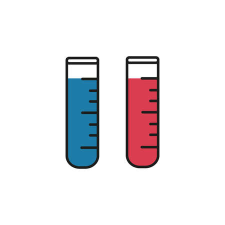 Test tubes with liquid line icon vector. Simple image medical vessels for biochemical analysis and experiments. Glass chemical tubes isolated illustrationのイラスト素材