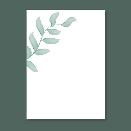 Rectangular frame with watercolor leafy branch vector illustration. Minimalistic shape with hand draw leaves. Botanical natural bezel. Rustic ornament with foliageのイラスト素材