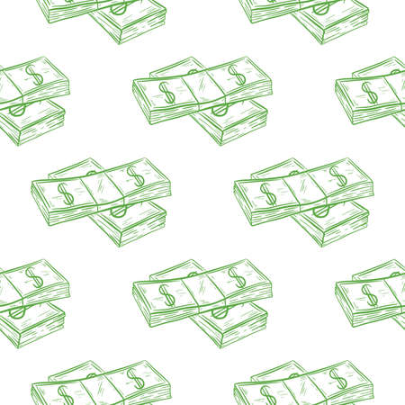 Dollar bills in stacks seamless pattern. Background with cash money vector illustration. Print for textile, packaging and designのイラスト素材