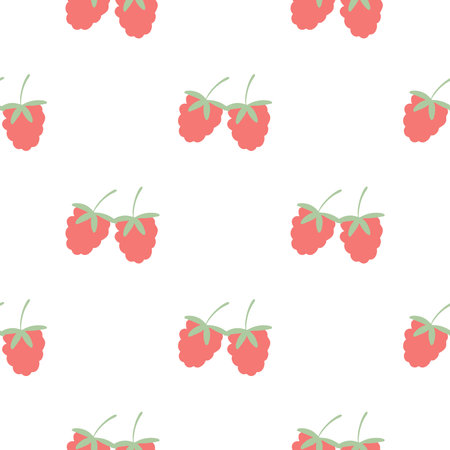 Hand drawn raspberry seamless pattern vector illustration. Summer berry background. Print red...