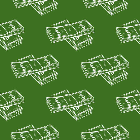 Money silhouette on green background seamless pattern. America cash print. Dollars template simple model vector illustrationのイラスト素材
