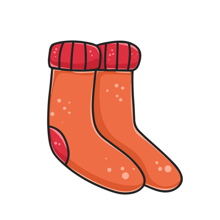 Pair of knitted woolen socks cartoon clipart. Warm colorful socks isolated vector illustration. Leg garment. Hand drawn symbol of christmas and new year holidaysのイラスト素材