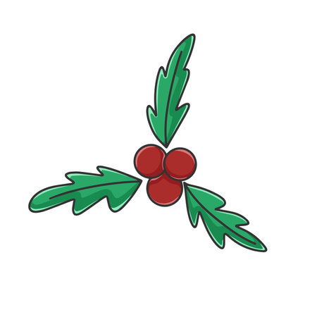 Holly clipart. Christmas traditional natural decoration isolated vector illustration. Leaf yai berries hand drawn decor for new yearのイラスト素材