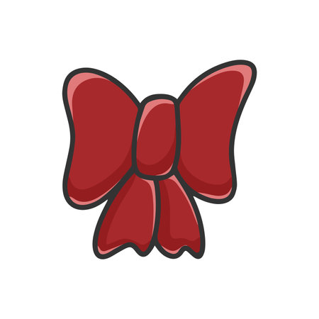 Hand drawn red bow clipart. Tied ribbon holiday decoration isolated vector illustrationのイラスト素材