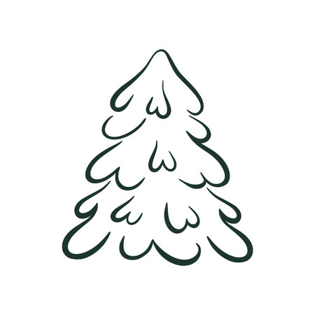 Fir tree silhouette isolated vector illustration. Lush beautiful spruce black contour. Symbols of new year and christmas clipartのイラスト素材