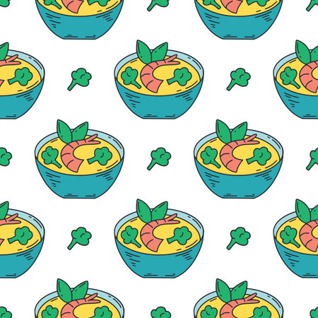 Miso soup seamless pattern. Asian food background. Traditional japanese dish print for textile, packaging, package and productor design vector illustrationのイラスト素材
