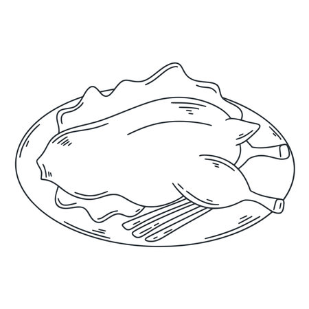 Peking duck ink doodle illustration. Asian food vector. Traditional chinese dish fried poultryのイラスト素材
