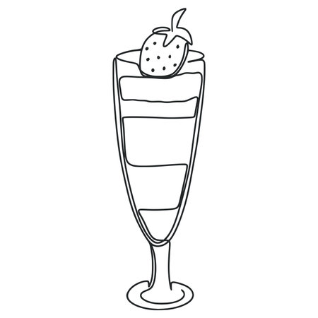 Strawberry cocktail line art. Mixed drink simple outline vector image. Glass goblet with beverage isolated clip artのイラスト素材