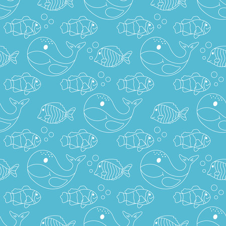 Doodle sea fish seamless pattern. Background marine underwater life. Sea fish, print for packaging, textile, digital paper, vector illustrationのイラスト素材