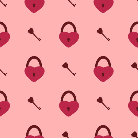 Lock with key seamless pattern. Romantic background with key from the heart. Love concept print for textile, packaging, digital paper and design, vector illustrationのイラスト素材