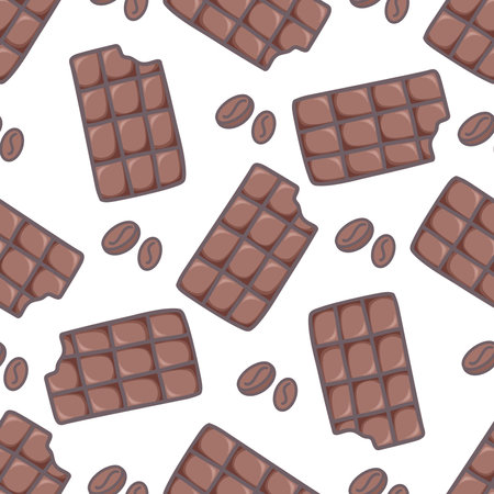 Chocolate bars and coffee beans seamless pattern. Chocolate coffee background. Doodle print for textile, packaging, wrapping, vector illustrationのイラスト素材