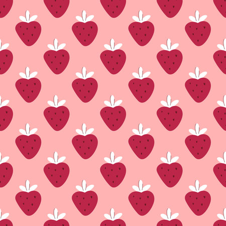Strawberry seamless pattern. Juicy berries on pink background. Summer berry print for textile, digital paper, wrapping, background, vector illustrationのイラスト素材