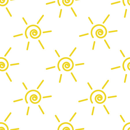 Hand drawn sun seamless pattern. Sun spiral background. Simple childish summer print for textile, paper, packaging and design, vector illustrationのイラスト素材