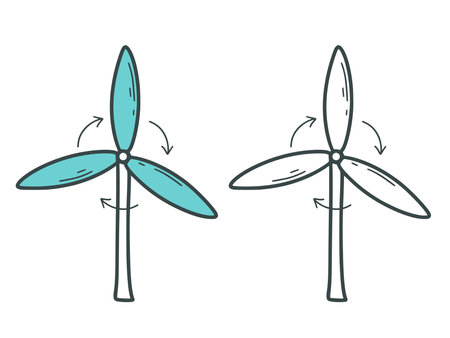 Hand drawn windmill, isolated illustration. Simple sketch of wind turbine. Use of natural resources, concept. Clean energy from wind, doodle sketch style, vectorのイラスト素材