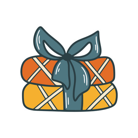 Folded plaid simple doodle illustration. Checkered blanket clip art. Cute cozy bedspread for autumn or winter, isolated vector illustrationのイラスト素材