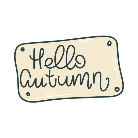 Hello autumn sign isolated vector illustration. Handwritten text. Typographic fall icon cli artのイラスト素材