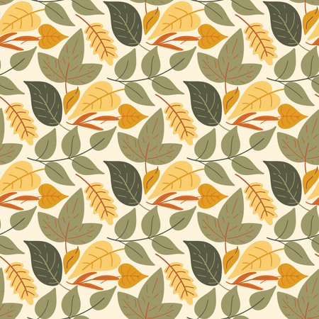 Natural leafy seamless pattern. Background with green and yellow leaves. Botanical print for textiles, wallpapers, digital paper and design, vector illustrationのイラスト素材