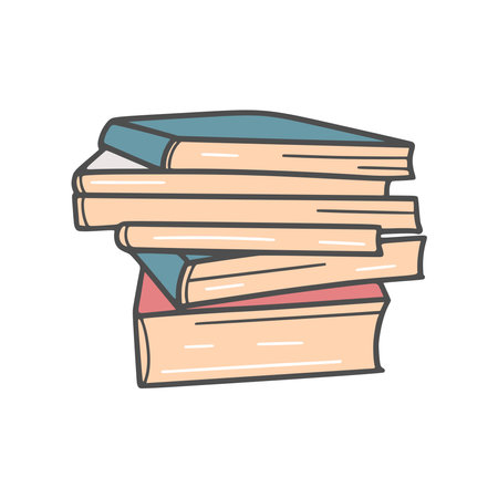 Stack of books doodle sketch style isolated illustration. Book pile clip art. Hand drawn stack of textbooks, vectorのイラスト素材