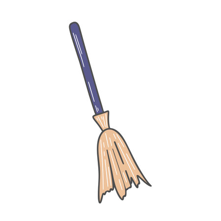 Hand drawn flying broom clip art. Witches brooms doodle sketch style. Aesthetic tools of witchcraft and cleaning, isolated vector illustrationのイラスト素材