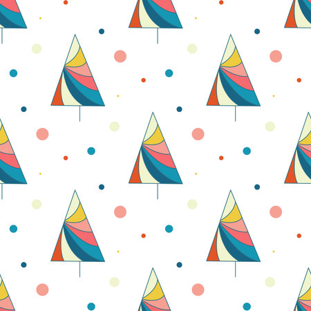 Striped creative spruce seamless pattern. Christmas background with pine trees. Hand drawn simple geometric shapes trees. New Year print for textiles, packaging and paper, vector illustrationのイラスト素材