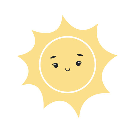 Kawaii sun hand drawn clip art. Cute kid character. Cozy baby sun, isolated vector illustrationのイラスト素材