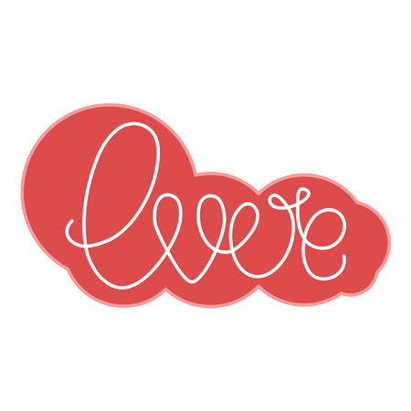 Sticker love clip art. Handwritten word love. Simple romance icon for valentines day or wedding. Flat style, vector illustrationのイラスト素材