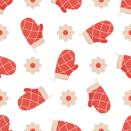 Cooking potholder seamless pattern. Floral culinary background. Print for kitchen textiles, paper, packaging, design, vector illustrationのイラスト素材