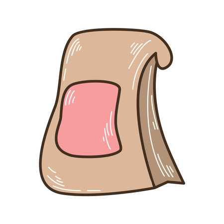 Craft paper bag doodle sketch style illustration. Paper eco product packaging clip art. Simple cardboard bag for packaging, isolated vectorのイラスト素材