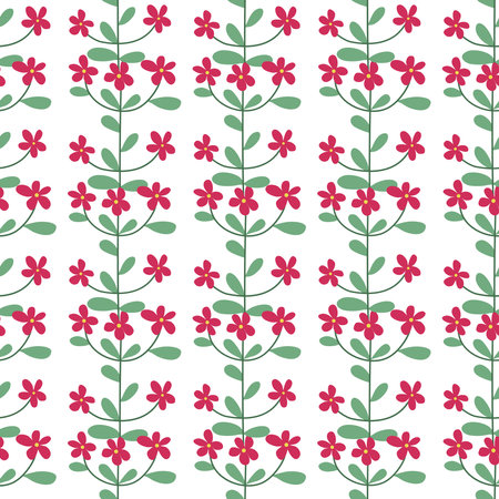 Spring flowers and herbs print. Blooming spring seamless pattern. Cute flowers and foliage background. Hand drawn floral ornament for textile, paper, wallpaper, packaging and design, vector illustrationのイラスト素材