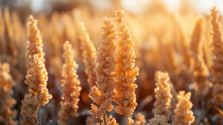 Spikelets containing ripe quinoa grains. Agricultural harvest of cereals. Healthy organic foodの素材