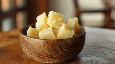 Shea butter in wooden bowl. Cosmetic oil for body and face care, massage and spa treatmentsの素材