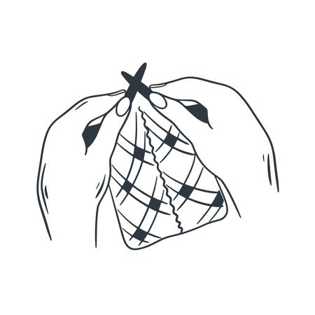 Women's hands knit scarf ink doodle sketch style clip art illustration. Hobby handicraft, isolated vector graphicのイラスト素材