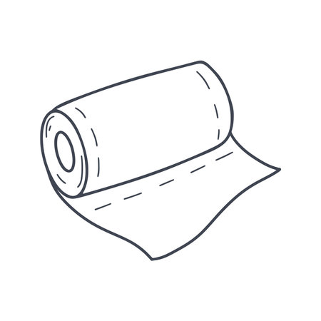 Paper towel roll doodle sketch style illustration. Twisted napkins for household needs and hygiene clip art. Hand drawn paper, isolated vector graphicのイラスト素材