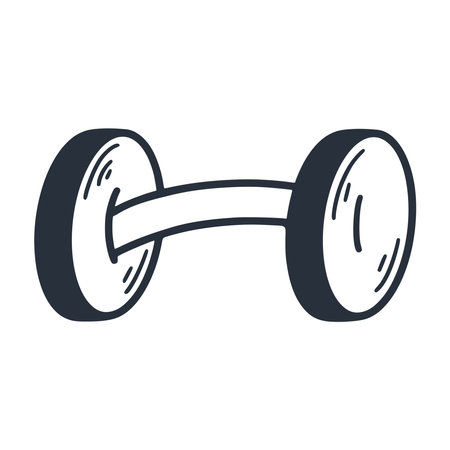 Sports dumbbell for bodybuilding doodle sketch style. Hand drawn ink barbell for fitness and weightlifting. Sports equipment, vector graphicsのイラスト素材