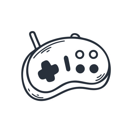 Gaming joystick doodle sketch style illustration. Hand drawn ink controller for video games, clip...